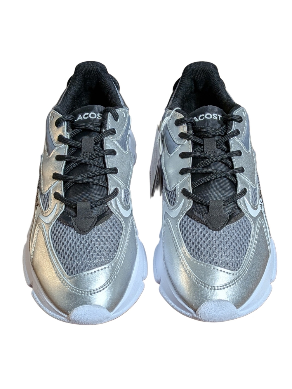 Lacoste L003 Neo 225 4 SUJ Womens Sneakers Size 5 Silver Gray Metallic NWT